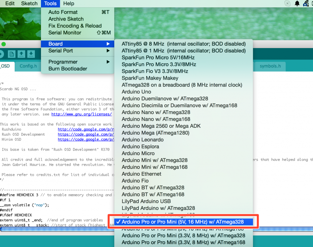 Select Arduino Pro as Arduino board for flashing
