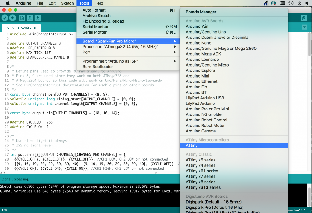 Arduino IDE board type selection for ATtiny microcontrollers
