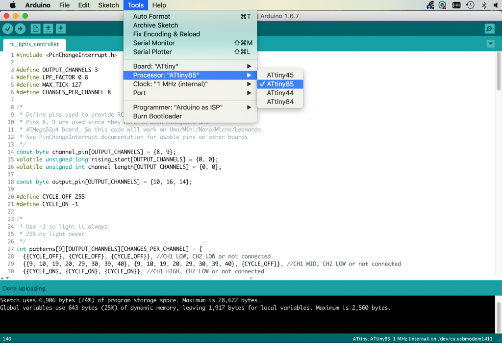Processor type selection for ATtiny microcontrollers in Arduino IDE