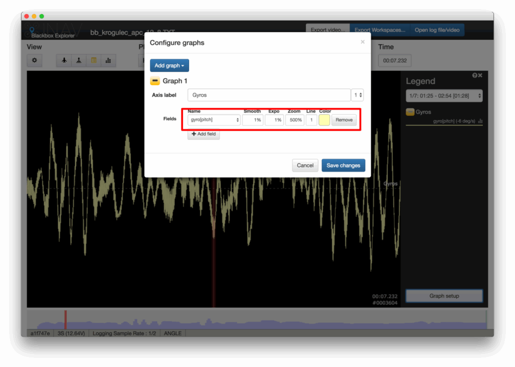 Select gyro trace of one of the axis. In this case it's pitch