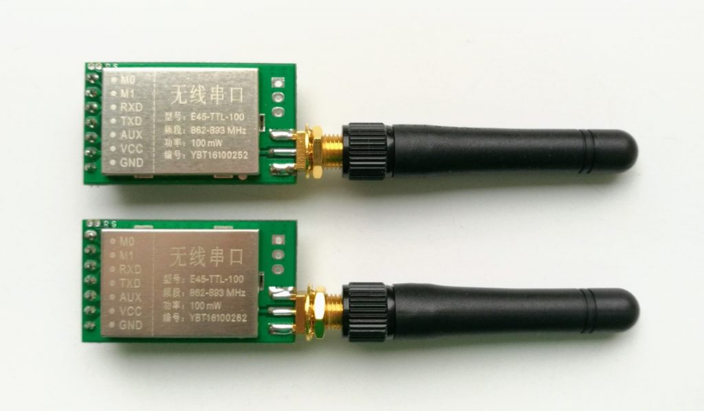 Two Ebyte E45-TTL-100 modules side by side