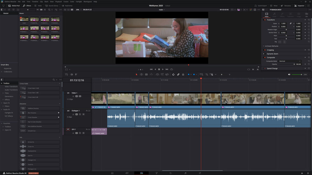 DaVinci Resolve edit module with opened timeline