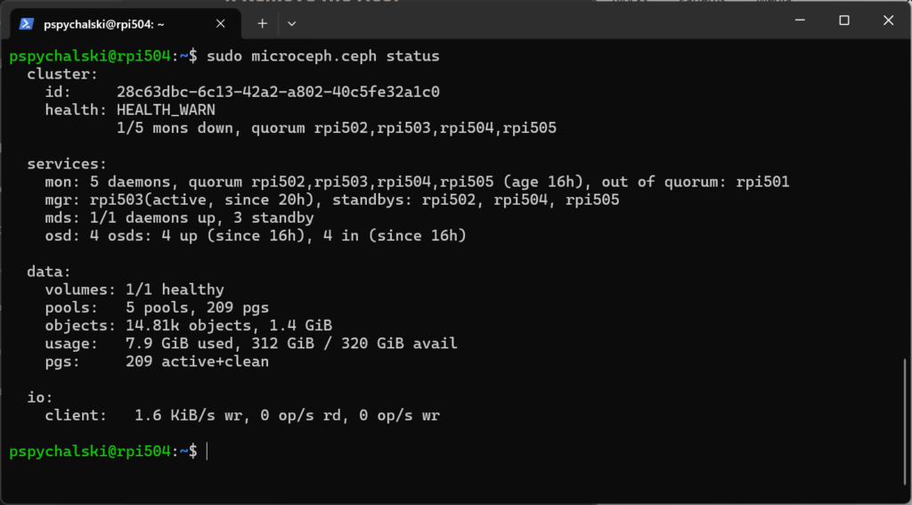 Result of microceph ceph status command