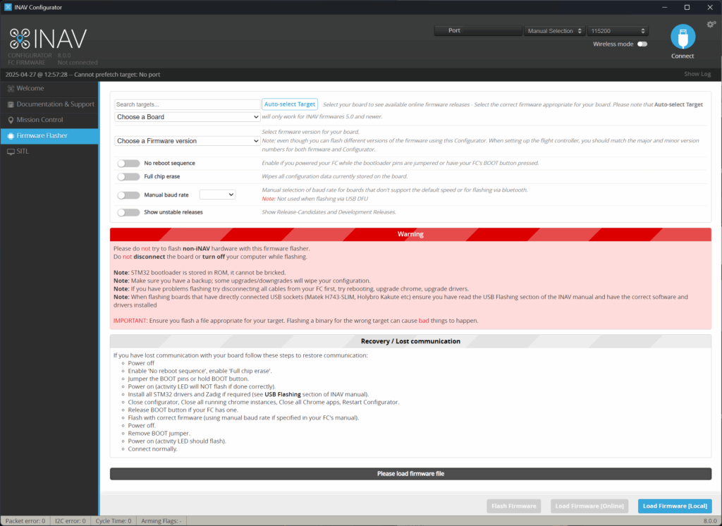INAV Configurator firmware flasher tab