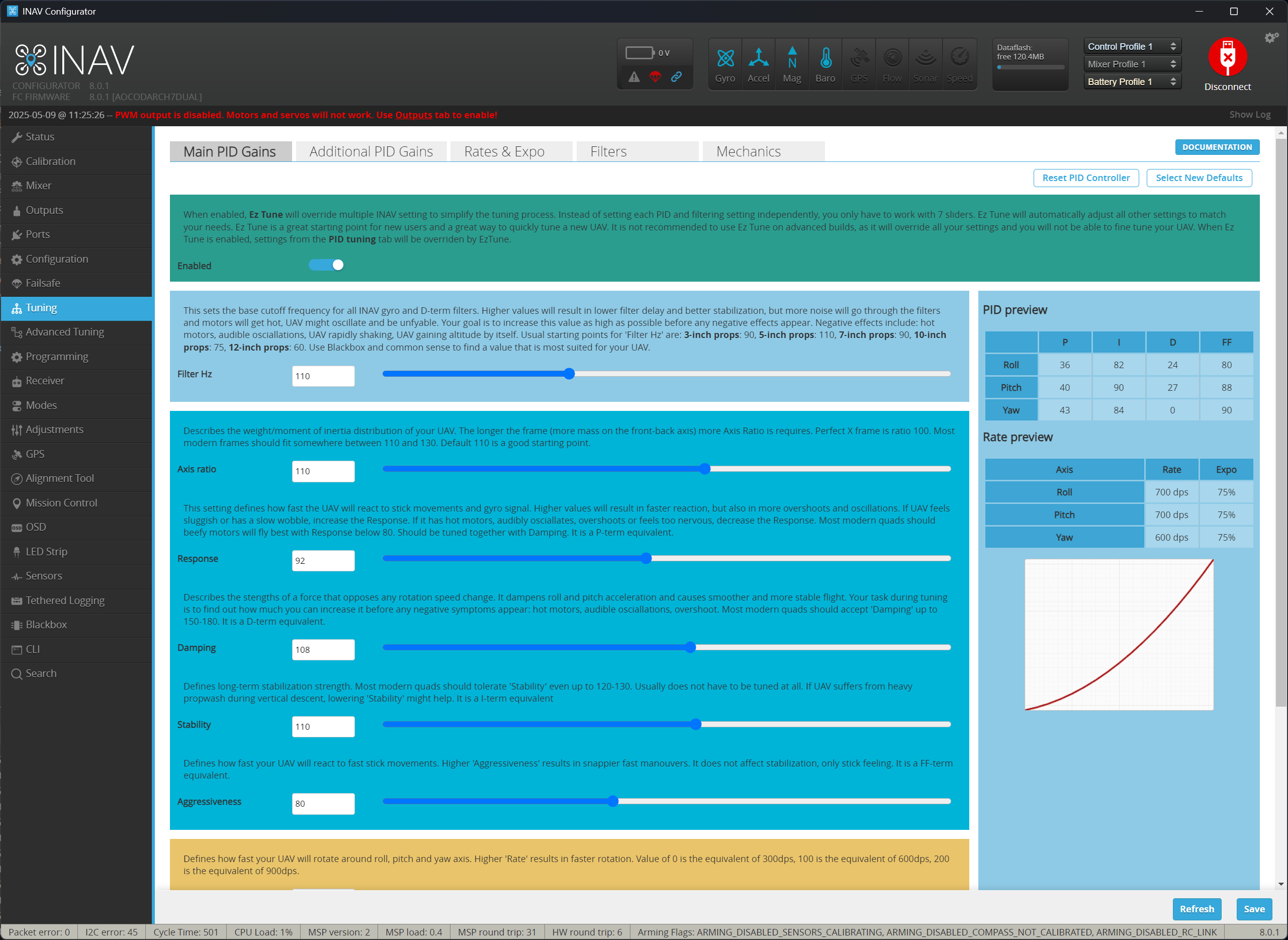 INAV Ez-Tune settings in INAV Configurator