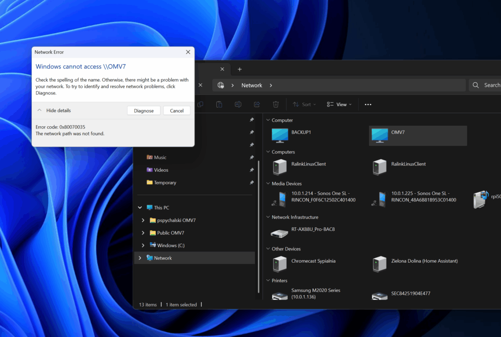 0x80070035 Network error when Windows 11 opens a Samba share