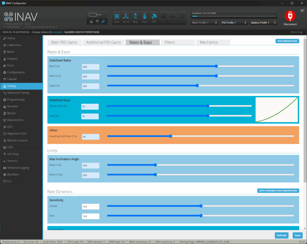 Updates rates and expo tuning in INAV configurator