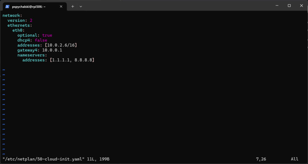 Content of netplan configuration for static IP and DNS servers