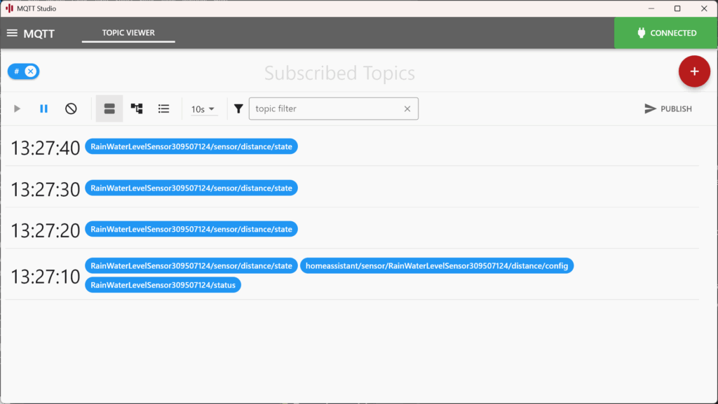 MQTT Studio connected to Mosquitto running on microk8s Kubernetes cluster