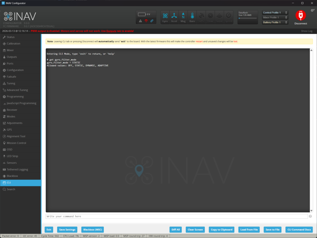 Possible values of gyro_filter_mode