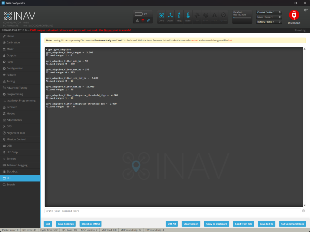 Adaptive Filter settings in CLI