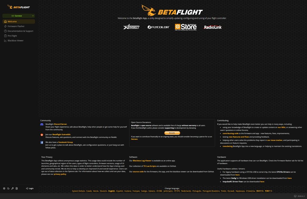 Betaflight App user interface